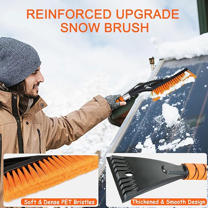 27" Detachable Aluminum Snow Brush & Ice Scraper for Car Windshield - Ergonomic Foam Grip, Suitable for Cars, Trucks, SUV Windshields & Windows, Winter Car Essential Tool