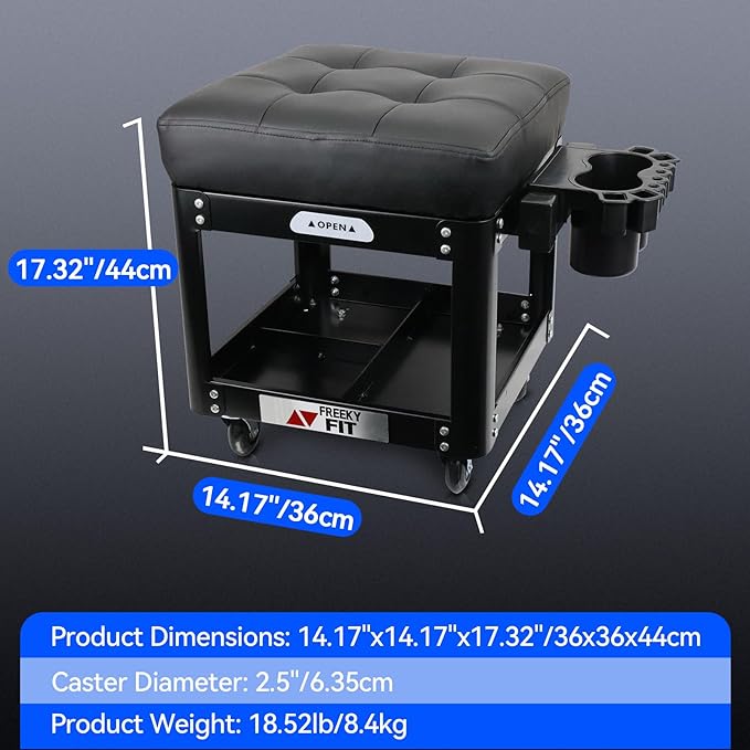 Rolling Creeper Garage Shop Seat for Men, Padded Mechanics Stool with Tool Tray Storage for Garage, Rolling Workshop Stool with Wheels, Auto Creeper Seat, 330 LBS Capacity, Heavy Duty, Black