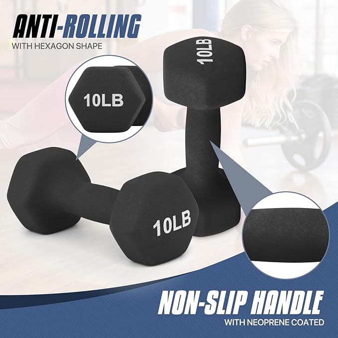MADOG Dumbbell Set, Anti-Slip Neoprene Coated Hexagon Hand Weights for Home Gym Equipment Workouts Strength Training