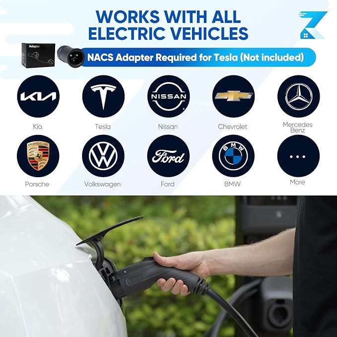 Level 2 EV Charger - 40Amp 240V 25FT Electric Vehicle Charging Station, Cable Smart Wall EV Chargers Level 2 for Home, RFID Card, WiFi Enabled, NEMA 14-50 - 9.6kW EVSE J1772, UL