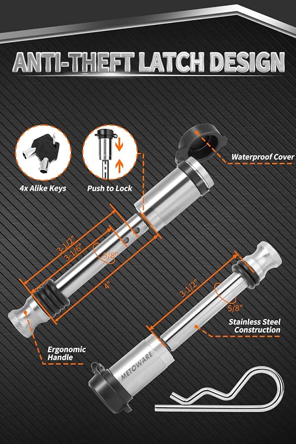 METOWARE Adjustable Trailer Hitch - Aluminum Tow Hitch Fits 2.5-Inch Receiver - Heavy Duty Drop Hitch with 8-Inch Drop/Rise for Truck (18,000 LBS GTW), Double Stainless Steel Locks & Hitch Pin