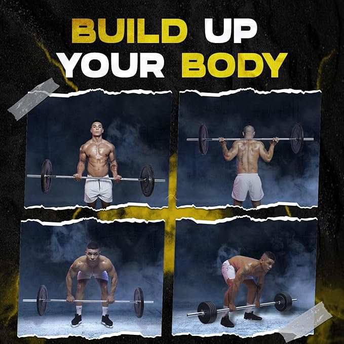 Yes4All 480LB Standard Straight Barbell 60" & EZ Curl Bar 47", Weight Bar 1" Diameter - Star Lock Collars & Rubber Ring for Deadlifts, Squats