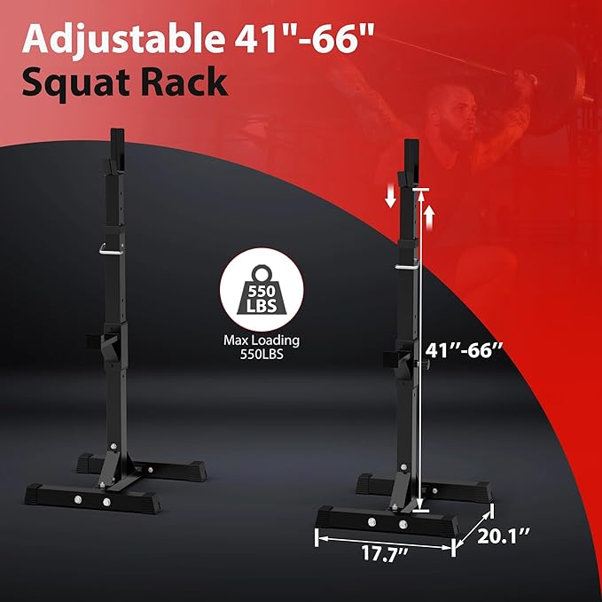 F2C Max Load 550Lbs Pair of Adjustable Squat Rack 41"-66" Sturdy Steel Barbell Rack Free Bench Press Stands GYM/Home Gym Portable Dumbbell Racks Stands