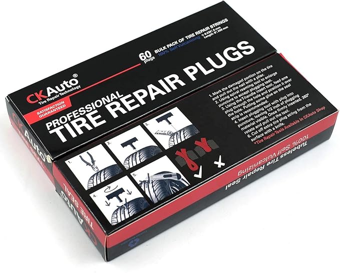 CKAuto 60pcs 4" Brown Tire Repair Strings, Automotive Tool Tire Repair Plugs for Tubeless Off-Road Tires Car, Bike, ATV, UTV, Wheelbarrow, Mower