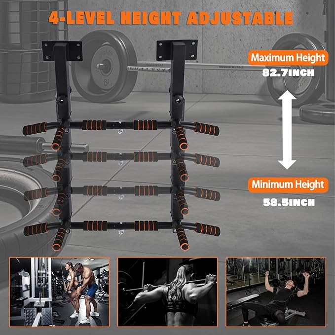 Wall Mounted Pull Up Bar Chin Up bar Multifunctional Adjustable Dip Station for Indoor Home Gym Workout, Power Tower Set Training Equipment Fitness Dip Stand Supports to 440 Lbs (Black)