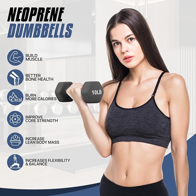 MADOG Dumbbell Set, Anti-Slip Neoprene Coated Hexagon Hand Weights for Home Gym Equipment Workouts Strength Training