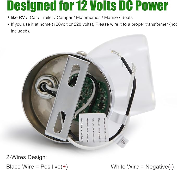 12 Volt LED Reading Light, Acrylic Rotatable Spotlight for RV Boat Camper Van Yacht Bedside Lamp with Touch Switch and Blue Circle Night Light, RV Wall Sconce Lights, Pack of 2