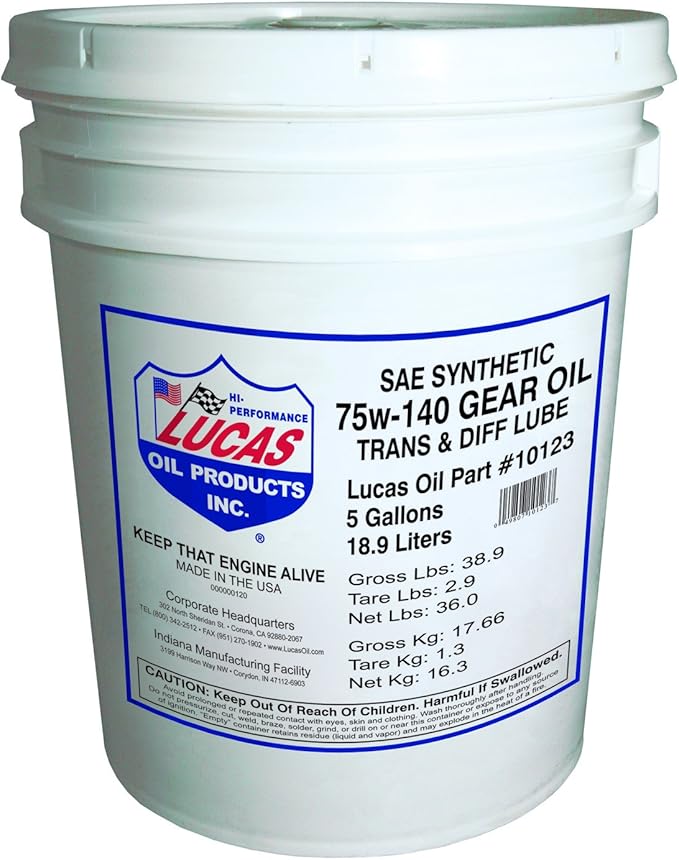 Lucas Oil 10123 Synthetic SAE 75W-140 Gear Oil - 5 Gallon