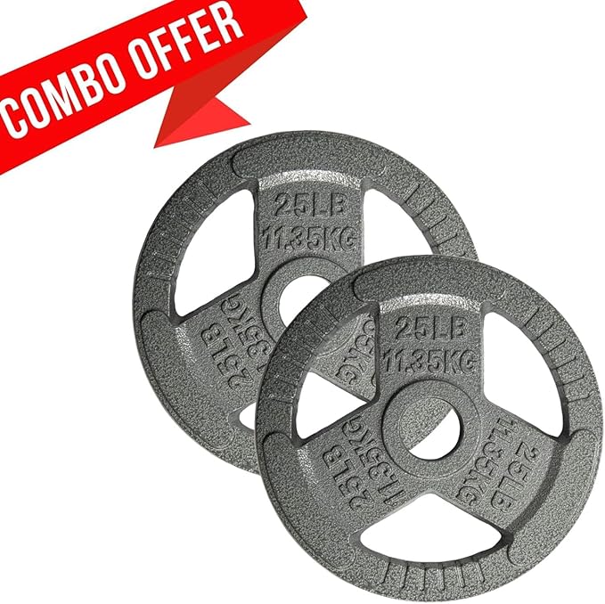 Yes4All Tri-Grip Handles Cast Iron Olympic Weight Plates, 2-Inch Weight Plates for Weight Lifting with Smooth and Durable Finish, Suitable for Strength Training Exercises (Single, Pair and Set)
