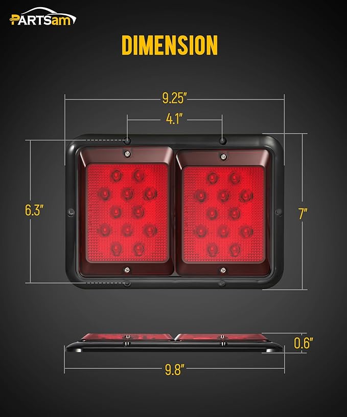 Partsam 2X Double RV Trailer Camper Tail Lights 24-2835 LED Horizontal Vertical Surface Mount Double Trailer Light Taillight Red Lens Red Light Black Base 12V IP67 Waterproof