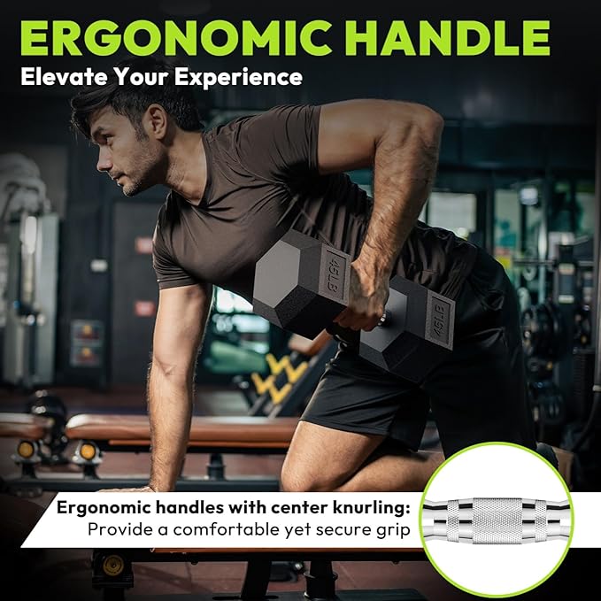Hex Dumbbell 45-480 lb Set, Rubber Encased Exercise & Fitness Dumbbells for Home Gym, Hand Weights for Strength Training