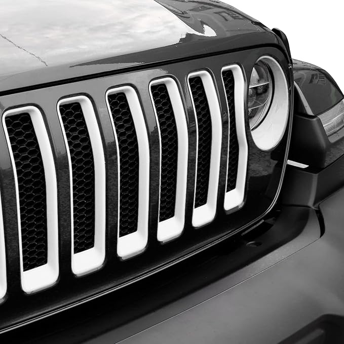 Grille Grill Insert+Headlight Turn Light Cover Compatible with 2018-2023 Jeep Wrangler JL JLU Sport/Sport S Only,Not for Sahara,Rubicon 4xe (White)
