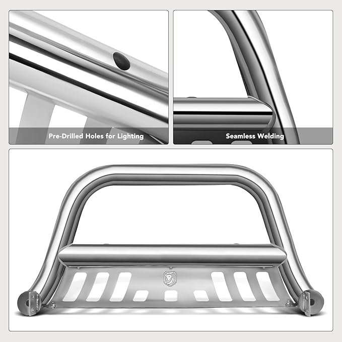 YHTAUTO 3" Bull Bar Push Bar with Skid Plate Light Mount Fit Chevy & GMC Models, Colorado/Canyon 2015-2022(Excl. ZR2 Model), S/S 304 Brush Guard for Truck Front Bumper Off Road Accessories