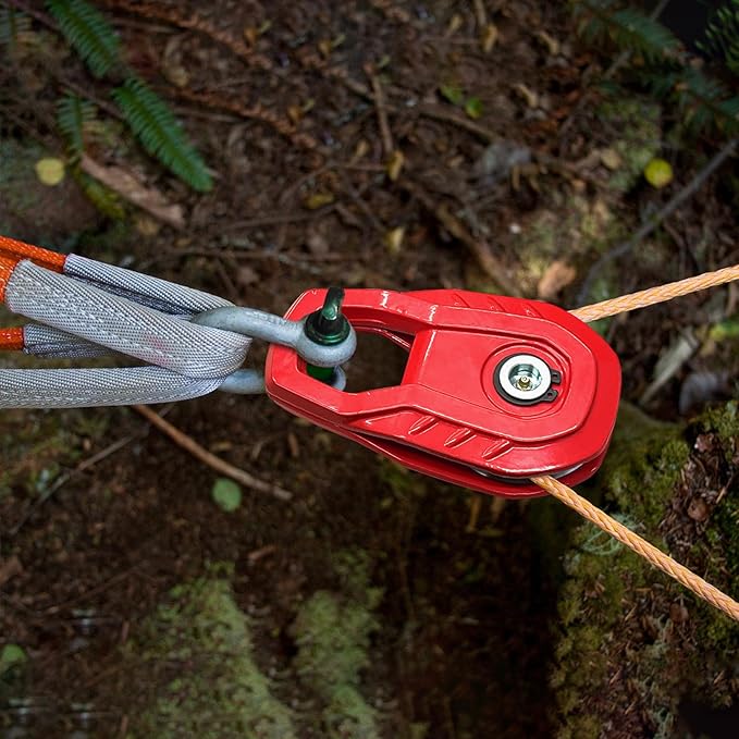 MILINI Snatch Block, 55,000 lbs (25T) Strength Recovery Off-Road Heavy Duty Winches Pulley for Synthetic Rope or Steel Cable, Universal Tackle Block for Truck, Tractor, ATV & UTV (Red)