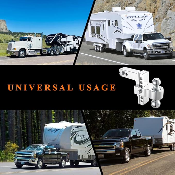 Adjustable Trailer Hitch, 6-Inch Drop/Rise Aluminum Shank – Fits 2" Receiver, 12,500 LBS GTW, Heavy Duty Drop Hitch with 3 Anti-Rattle Pads & 2 Locking Hitch Pin for Trucks