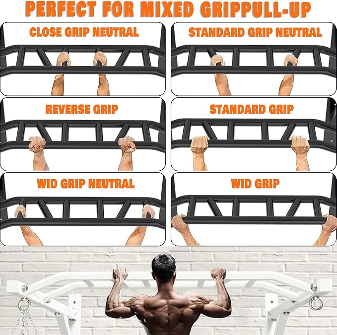 Wall Mounted Pull Up Bar Chin Up bar Multifunctional Adjustable Dip Station for Indoor Home Gym Workout, Power Tower Set Training Equipment Fitness Dip Stand Supports to 440 Lbs (Black)