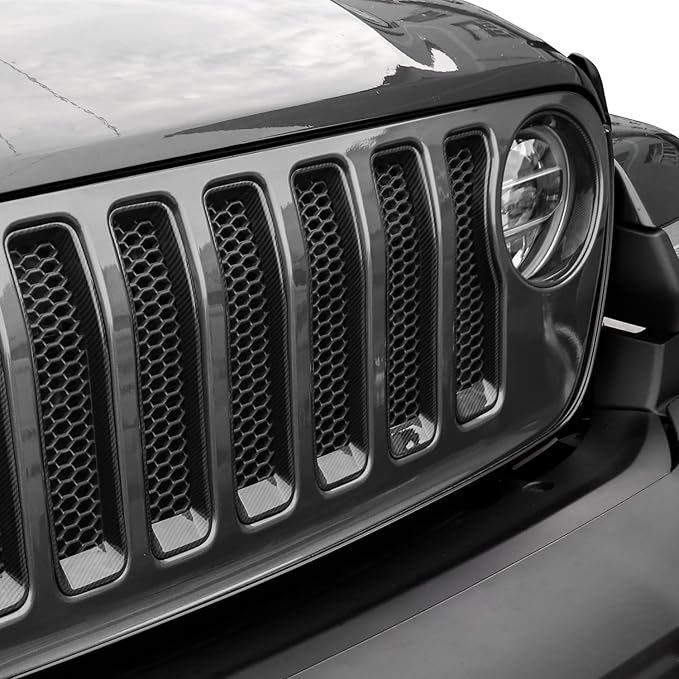 Grille Grill Insert+Headlight Turn Light Cover Compatible with 2018-2023 Jeep Wrangler JL JLU Sport/Sport S Only,Not for Sahara,Rubicon 4xe(Carbon Fiber)