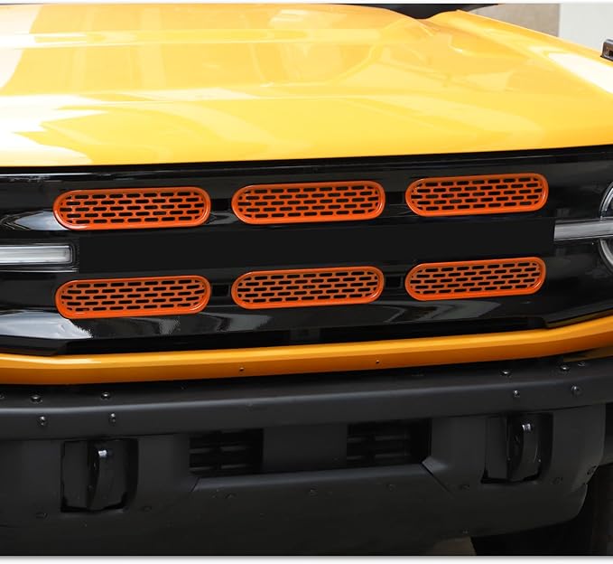 Front Grill Mesh Grille Inserts Cover Frame Trims Kit 6Pcs Fit for Ford Bronco 2021-2024 2/4 Door Exterior Accessories (Orange)