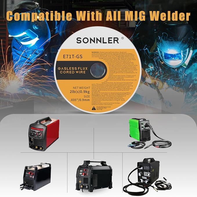 0.035 flux core welding wire, 3 Spools E71T-GS Low Splatter gasless Carbon Steel Mig Welding Wire Compatible With HF Fourney Harbor Welder(3 PACK)