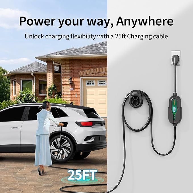Romaa Level 2 Electric Vehicle Charger - 32 Amp EVSE Portable J1772 Charging Station, with NEMA 14-50, WiFi App, 25 ft Cable ETL Listed to UL 2594/2231, NEMA Type 4 IP66 Protection for Outdoor Use