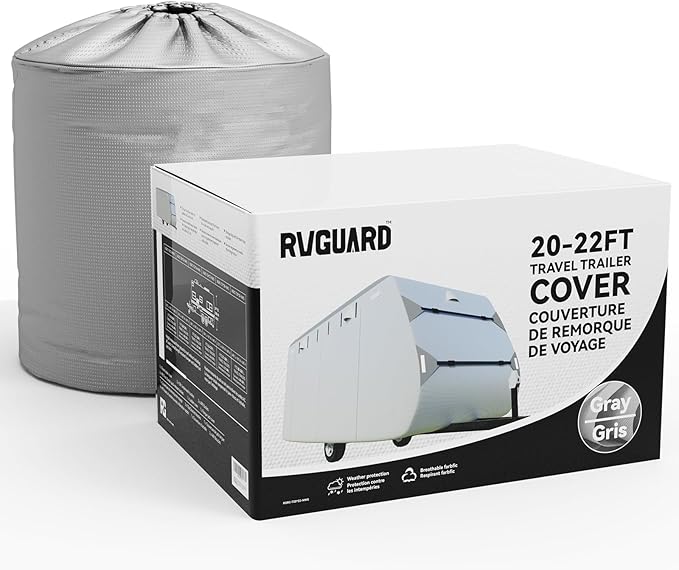 RVGUARD RV Cover, Travel Trailer Cover fits for 20' - 22' RV, 6 Layers Anti-UV Waterproof Camper Cover, with Tongue Jack Cover and Storage Bag, Grey