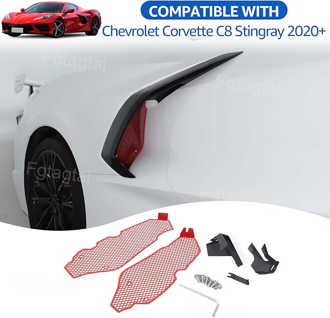 Side Intake Grill Guards Mesh Compatible with Chevrolet Corvette C8 2020-2025, Stainless Steel Side Radiator Guards Grille Vents Insert Mesh Accessories, 2Pcs (Red)