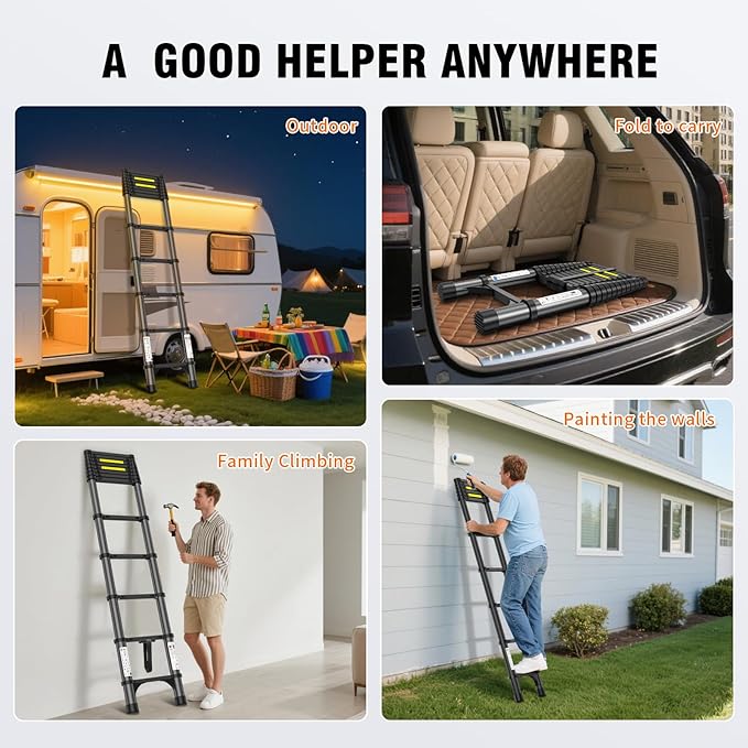 12.5FT Telescoping Ladder, 330lb Capacity Aluminum Heavy-Duty Extension Ladder with Anti-Slip Steps for Secure Attic Access, Roof, and Home Renovation Projects