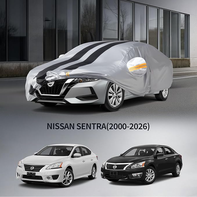 10 Layers Car Cover Custom Fit Nissan Sentra 2000-2026 100% Waterproof All Weather Automobiles, Gift with Towel, Heavy Duty Car Covers for Rain Sun UV Protection with Door Zipper.
