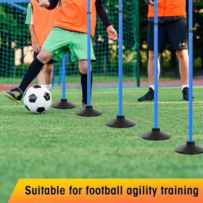 8 Pcs Soccer Agility Poles Detachable Sports Training Speed Slalom Poles with Rubber Base Coaching Sticks for Soccer Drills and Training