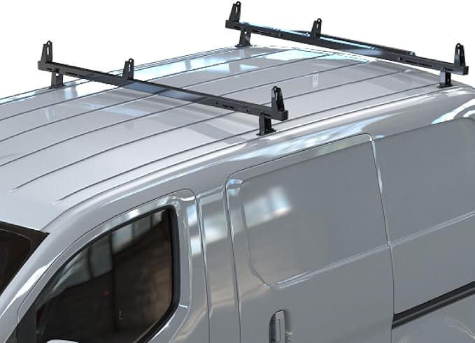 Universal 2 Bars Roof Ladder Rack 600 LBS Capacity Utility Adjustable Cross Bar with Stopper for Van Without Rain Gutter Fit for Kayak Canoe Ladder Lumber Pipes Cargo Carrier Accessories