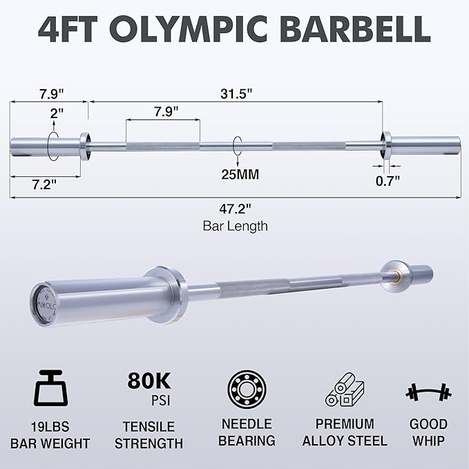 Mikolo 7ft Olympic Barbell, Barbell for Weightlifting and Powerlifting 45lb, Olympic Bar for 1500lbs Capacity, Weight Bar Fit 2” Standard Weights