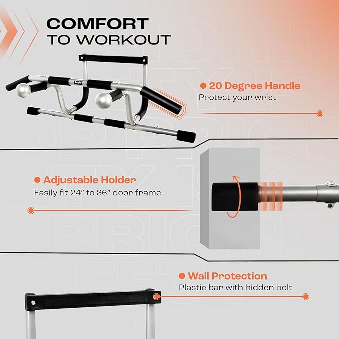 Yes4All Heavy Duty Doorway Pull-Up Bar - Multi-Grip, Solid Bar Construction