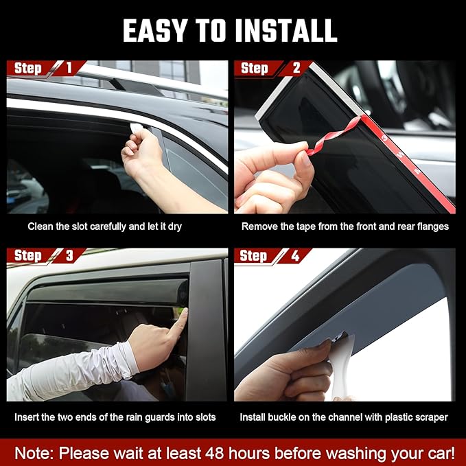 Rain Guards for Ford F150 Supercrew Cab 2015-2025, Extra Durable in-Channel Side Window Deflectors, 2020 2021 2022 2023 2024 2025 F150 Wind Deflectors Rain Guard Black - 4 PCS