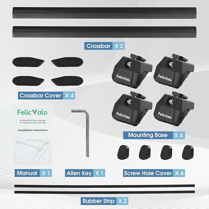 FelicValo 260lbs All-Metal Roof Rack Cross Bars Fit for KIA Telluride X-Line X-Pro 2023 2024 2025 with Raised Side Rails, Heavy Duty Aluminum Extended Crossbars Without Lock