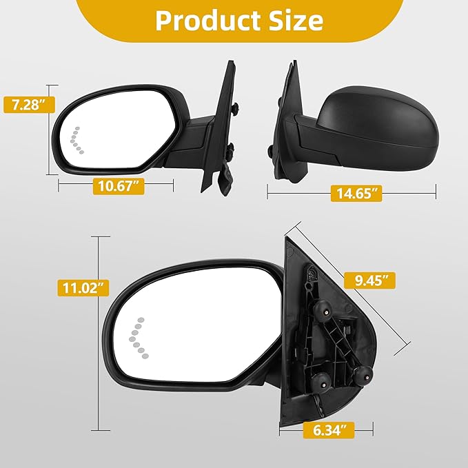 DWVO Towing Mirrors Compatible with 2007-2013 Chevy GMC Silverado Sierra 1500, 07-14 Suburban Yukon XL 1500, Side Mirrors with Power Heated Manual Folding Puddle Light, Pair Set