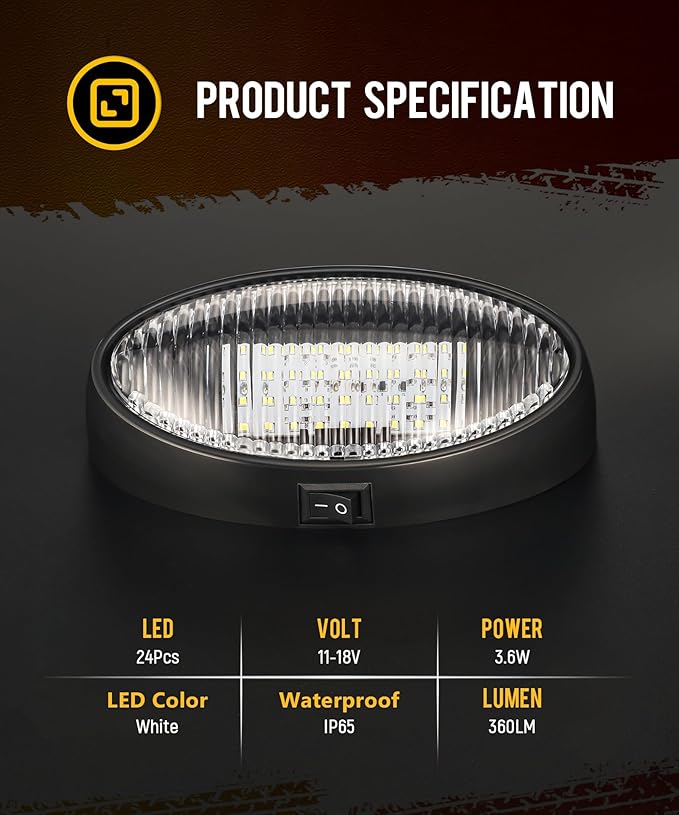 Partsam Oval LED RV Porch Light with Swith, Exterior Utility Light Replacement for Camper Motorhome Trailer, Black Base w/Snap-on, Clear and Amber Lenses Included