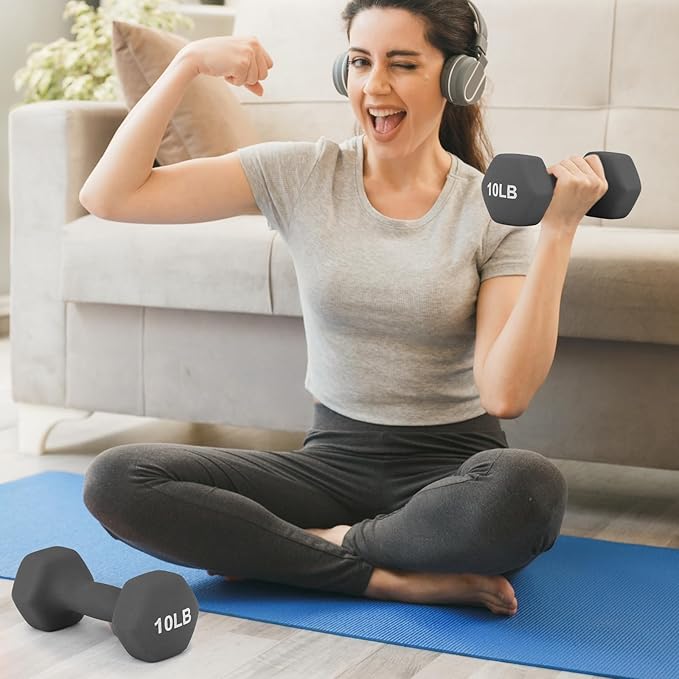 MADOG Dumbbell Set, Anti-Slip Neoprene Coated Hexagon Hand Weights for Home Gym Equipment Workouts Strength Training