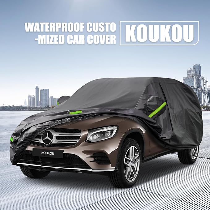 KouKou Waterproof SUV Car Cover Suitable for Mercedes Benz GLC 300 350 from 2015 to 2025, 7 Layers Windproof All Weather Waterproof Outdoor Cover Sun Rain UV Dust Snow Protection. Black