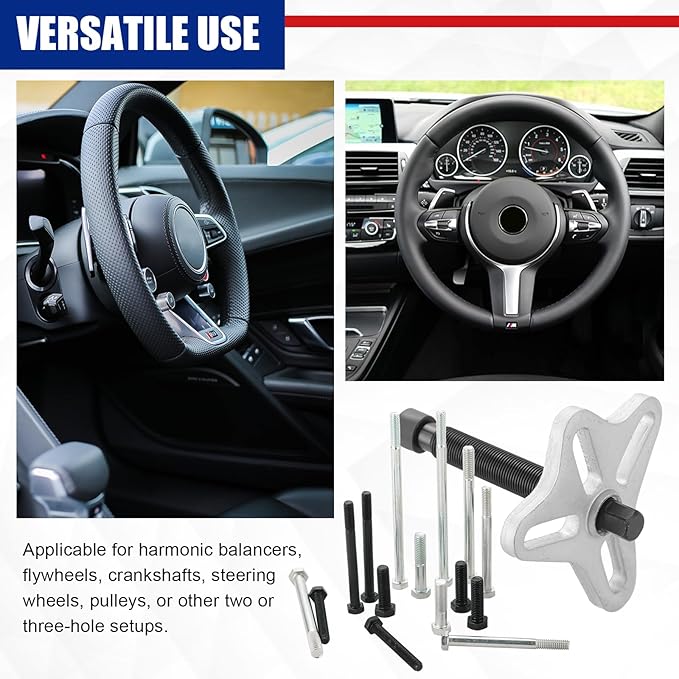 46pcs Harmonic Balancer Puller Set, Steering Wheel Flywheel Crankshaft Pulley Puller kit with Harmonic Balancers, Crankshaft Pulleys and Gears, Work on Most Cars, Pickups, SUVs