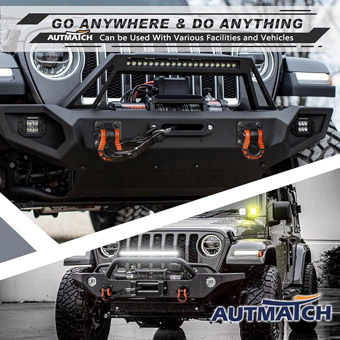 AUTMATCH D Ring Shackles 3/4" Mega Shackle (2 Pack) 68,000Ibs Break Strength - Heavy Duty Clevis Shackles with 7/8" Screw Pin and Isolator Washer for Tow Strap Winch Off Road Vehicle Recovery, Orange