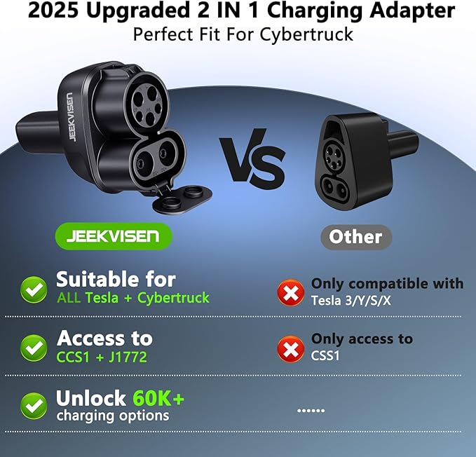 4-in-1 CCS & J1772 to Tesla Adapter, for Tesla Model 3/Y/S/X/Cybertruck at CCS1 DC Fast Chargers & J1772 Level 1/2 Stations, Compatible with All Tesla Models