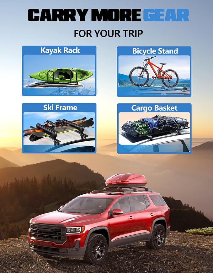 FengYu 300lb Lockable Roof Rack Cross Bars Compatible with GMC Acadia 2017 2018 2019 2020 2021 2022 2023,Heavy Duty Aluminum Roof Rails Crossbars Cargo Bars Canoe Rooftop Black Carrier Luggage