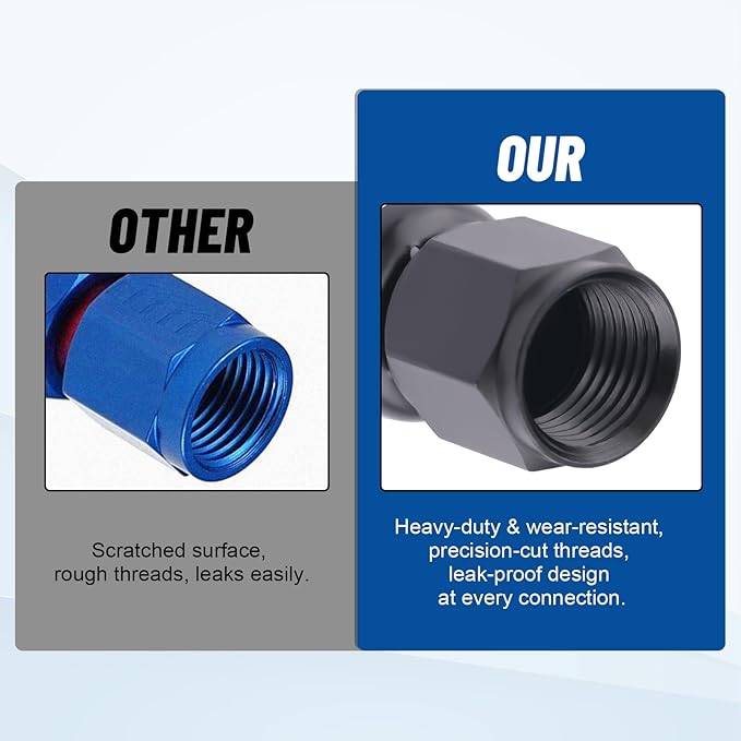 10AN Push Lock Hose Fitting Kit Straight 45 90 180 Degree Elbow Black Ends with Clamps for Rubber Fuel Line, 8PCS