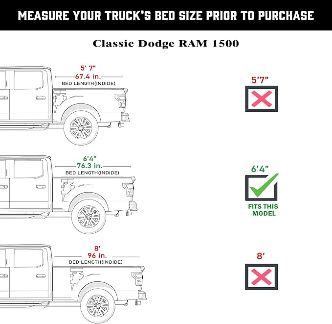 Low Profile Hard Folding Truck Bed Tonneau Cover Fits 2019-2026 Dodge Ram 1500 New Body Style (Not for Classic Body) 6'4" Bed (76.3")