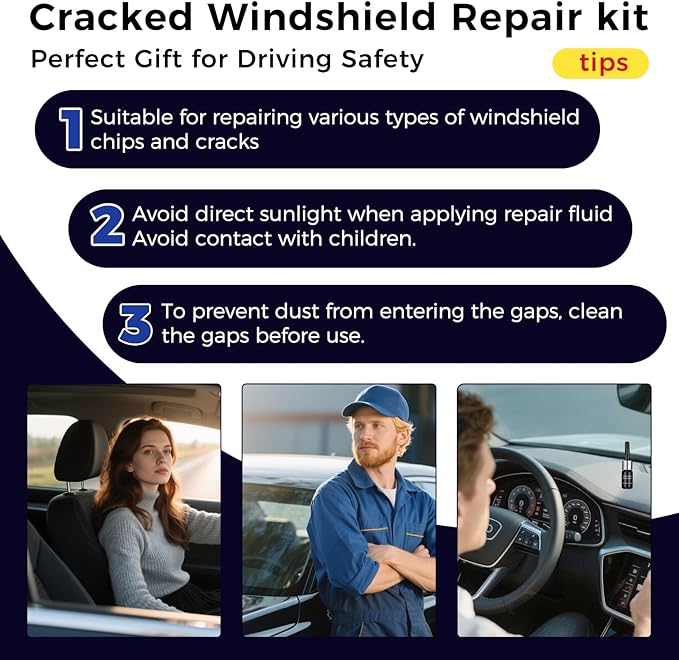 Car Windshield Crack Repair Kit,2Pcs Cracked Windshield Repair Kit, Rock Chip Repair Kit Windshield Chip Repair Kit Quick Fix for Chips, Cracks, Star-Shaped (Black, 4pcs)
