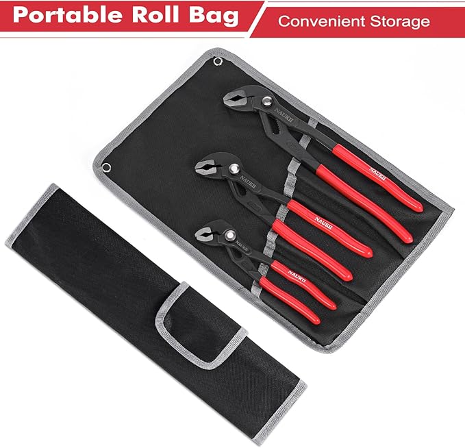 3piece Water Pump Pliers Set 8/10/12 inch Groove Joint Pliers Set Non-Slip Grip Precision Clamping Plumbing Lock Plier for Repairs Quick Release Adjustable Plier Set