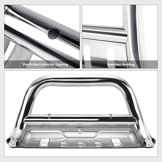 YHTAUTO 3.5" Bull Bar Push Bar with Skid Plate Light Mount Fit Dodge Ram 1500 2009-2018, Ram 1500 Classic 2019-2023, S/S 304 Brush Guard for Truck Front Bumper Off Road Accessories