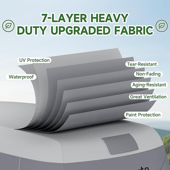 Umbrauto Fiberglass Travel Trailer Cover Fits 8'-10' Trailers, 2023 Upgraded 7 Layers Top Camper RV Cover with Windproof Strap,Adhesive Repair Patches
