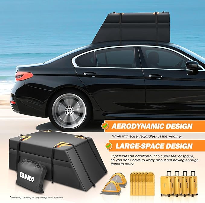 DNA Motoring Car Rooftop Waterproof Bag, 17.6 Cubic Feet Waterproof Car Roof Luggage Bag, Heavy Duty Car Roof Cargo Carrier Bag, Car Roof Bag, w/ 8 Reinforced Straps, TOOLS-00423