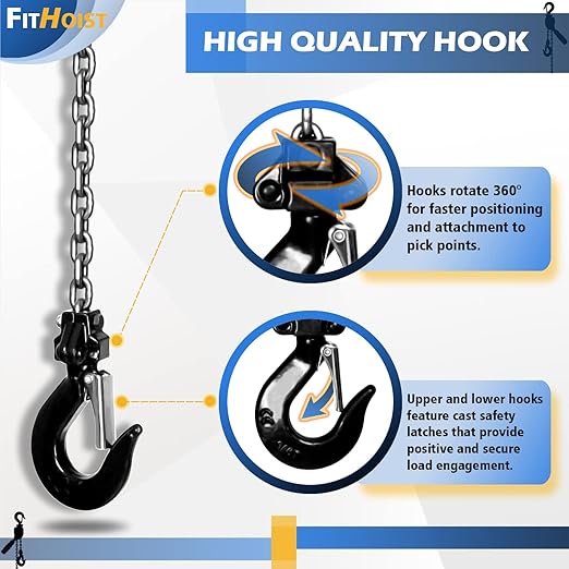 1/4Ton Chain Hoist (2-Pack) 550Lbs Capacity 10ft Lift Small Come Along Alloy Steel G80 Chain 2 Heavy Duty Hooks, Manual Lever Chain Hoist for Garages Warehouse Automotive Machinery